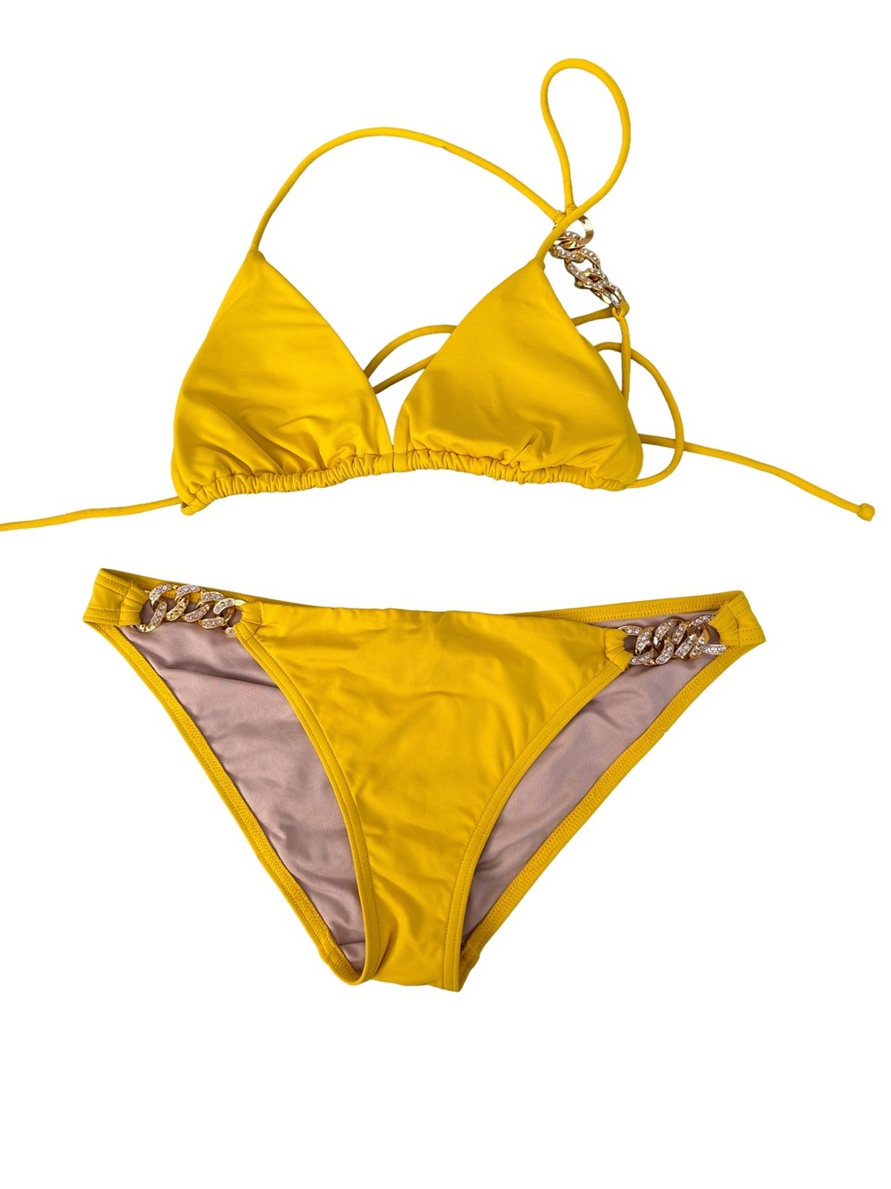 Victoria’s Secret Yellow Gold Bedazzled Chain Bikini Set